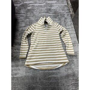 Dudley Stephens Vello Fleece Manchester Pullover Beige White Stripe Size Small